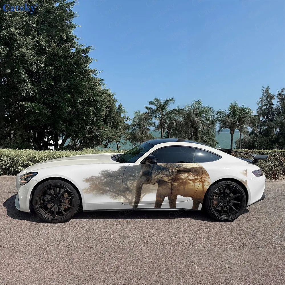 

African Elephant Car Side Wraps, Self-Adhesive PVC Waterproof & Scratch-Resistant Stickers, Car Accessory Gift