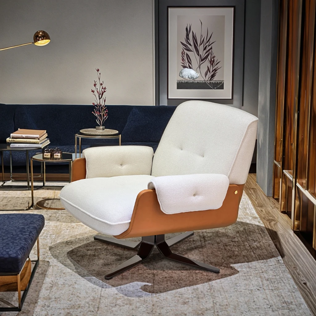 Italian Designer Swivel Chair Luxury Teddy Velvet Fabric Lounge Chair For Living Room & Hotel High-end Leisure Armchair