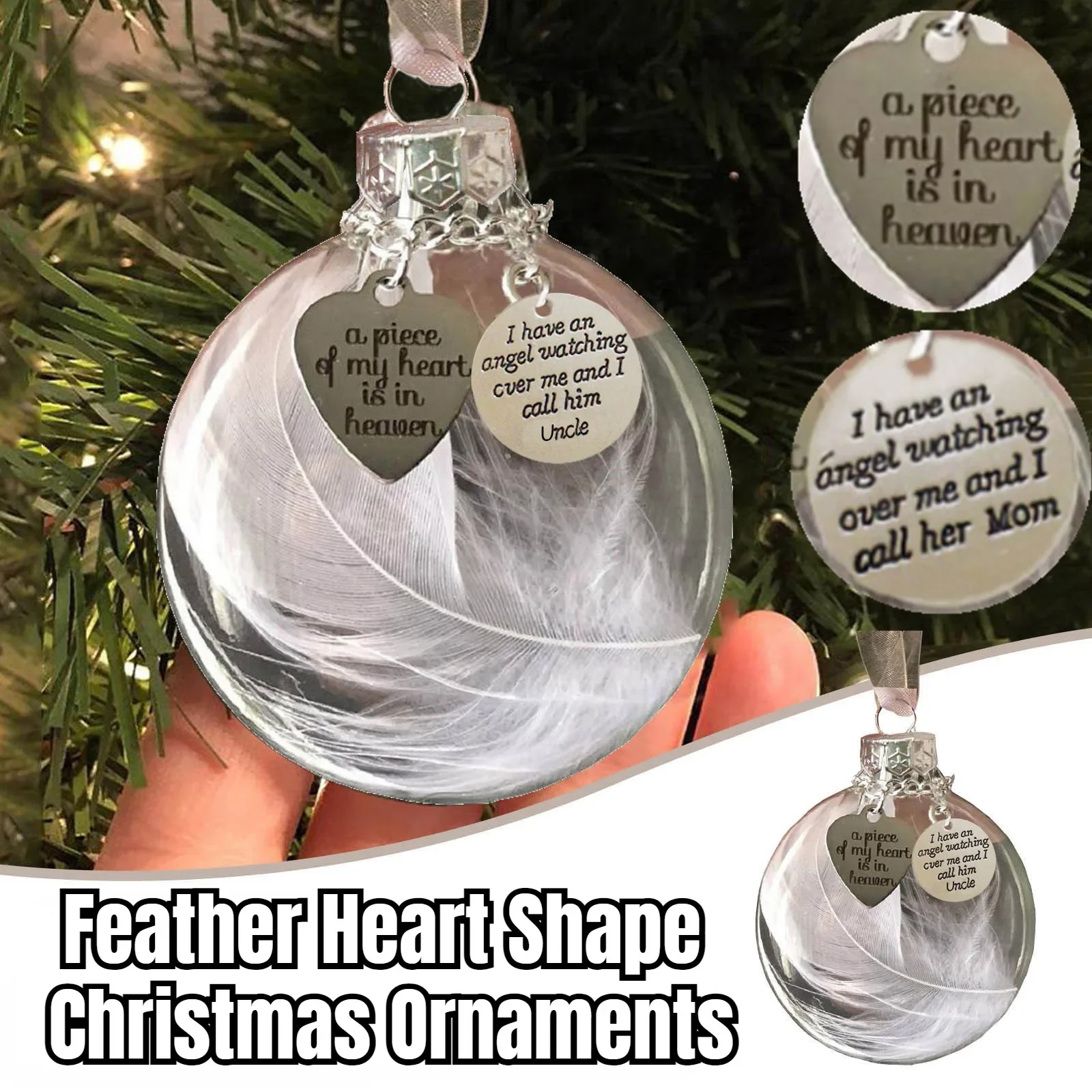 

Christmas Ornament with Feather Ball, Angel in Heaven Decor, Durable Memorial Ornament, Father, Mom, Sister, brother, New