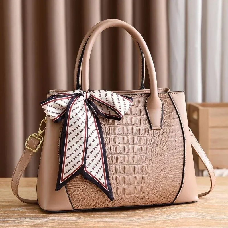 JBTP New Leather Crocodile Pattern Shoulder Crossbody Bag for Women Fashion Scarves Decoration Business Tote Handbag