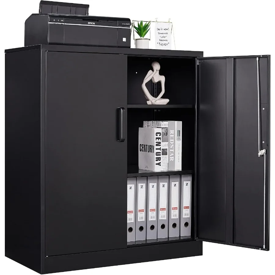 Metal Storage Cabinets with Lock, Small Locker Steel Cabinets, Adjustable Shelves 2 Doors for Home, Office, Warehouse, Garage -
