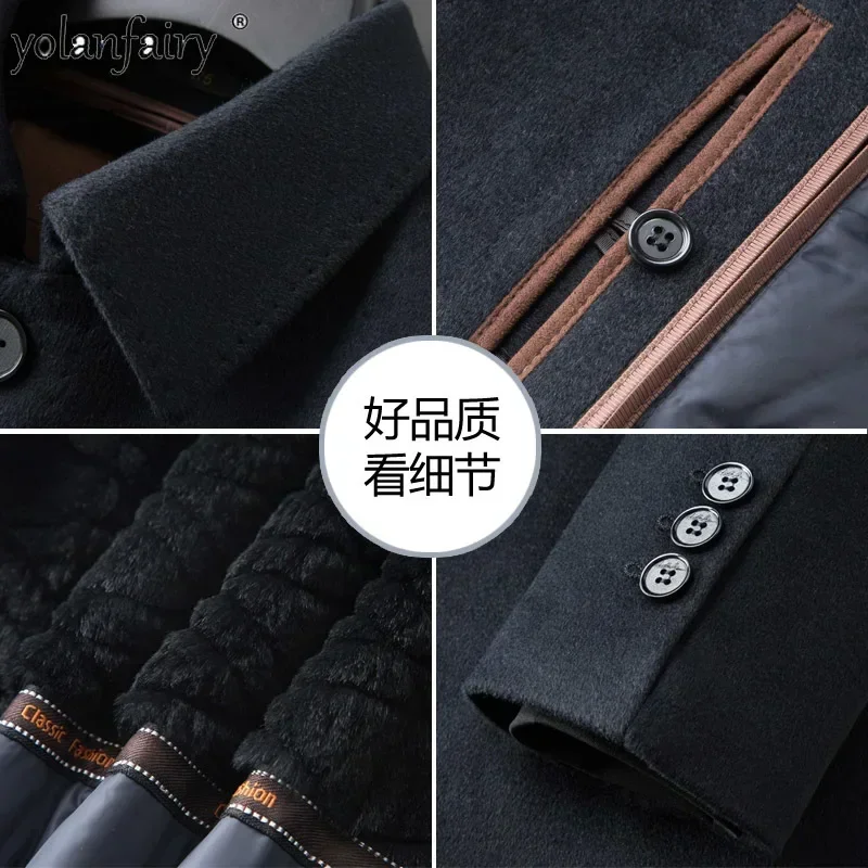 Fashion Cashmere Coat Men\'s Jacket Winter Down Rabbit Fur Linner Wool Jackets for Men Thick Warm Business Wool Clothing Male FCY