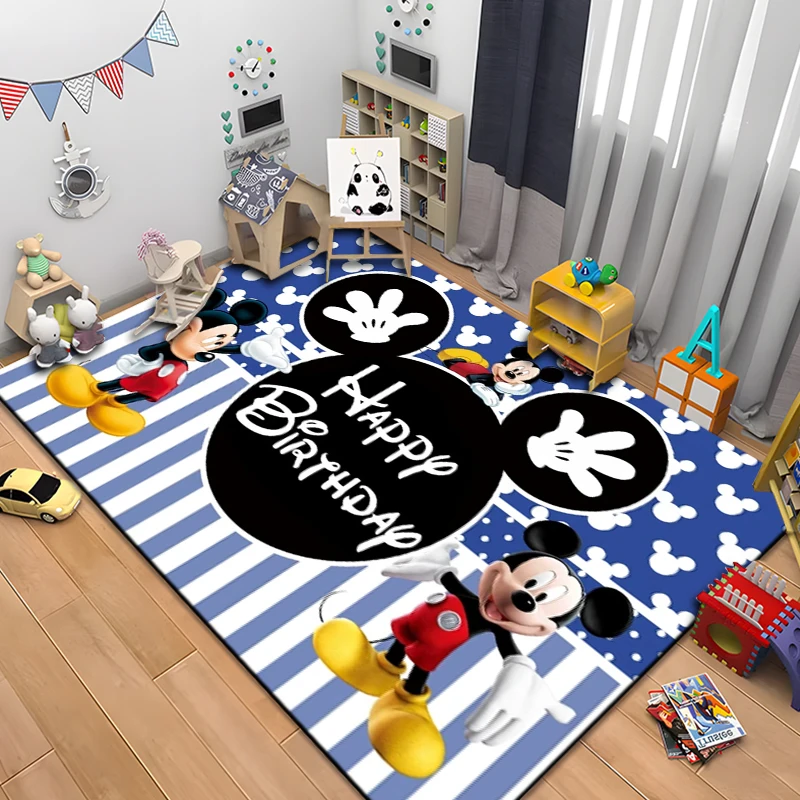 Disney Mickey Mouse Kids Happy Birthday Rug Large Area Carpet for Living Room Bedroom Sofa Kitchen Doormat Decor Child Floor Mat