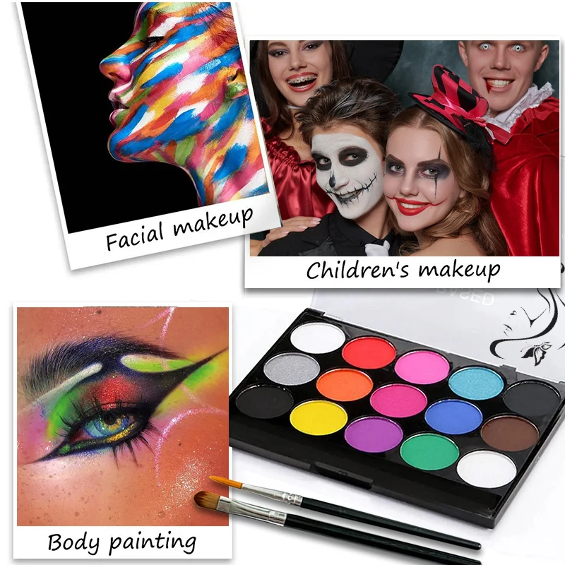 15 色水溶性フェイスボディペイントパレット安全な非毒性化粧品クリスマスハロウィンメイクアップフェイスペイントコスプレメイクアップ