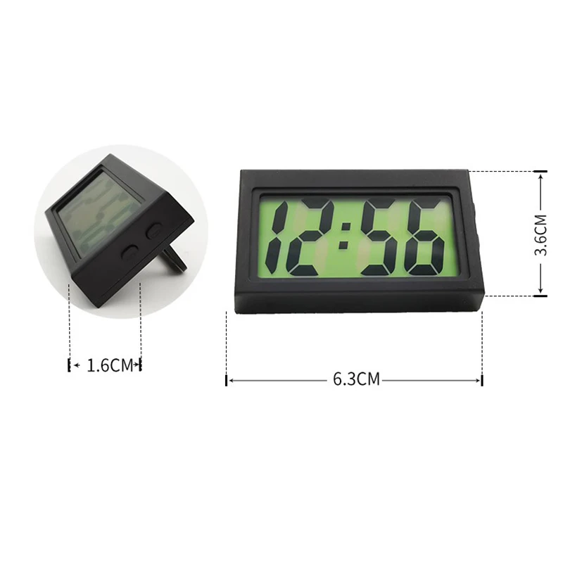 Car Dashboard Digital Clock - Vehicle Adhesive Clock with Jumbo LCD Time & Day Display - Mini Automotive Stick On Watch for Car