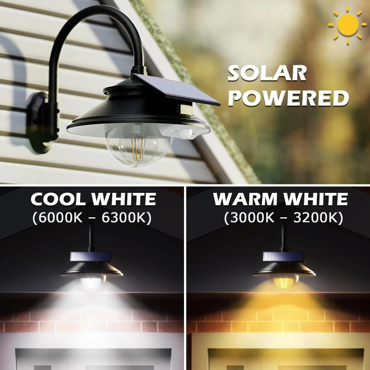 Solar Barn Lights 3 Modes 2 Lighting Ways, Gooseneck Farmhouse Wall Light Waterproof with Remote Control/Motion Sensor