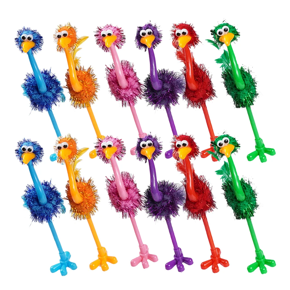 24 Pcs Cartoon Animal Pen Gifts Fuzzy Office Ball-point Crazy Pens Ostrich Plush Student