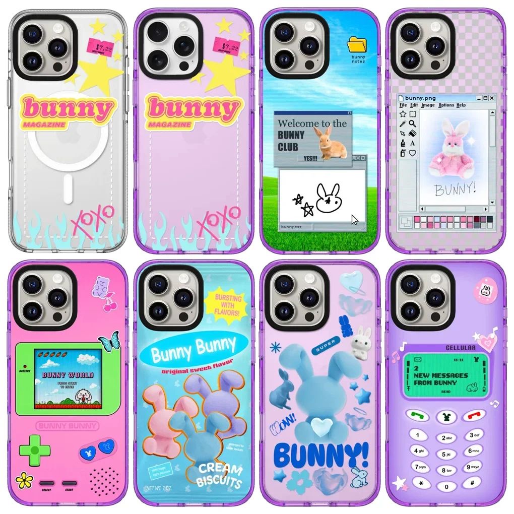 

Rabbit Carrot Acrylic Purple Border iPhone 12 13 14 15 16 Pro Max Protective Case, Fits iPhone 16 Pro Max