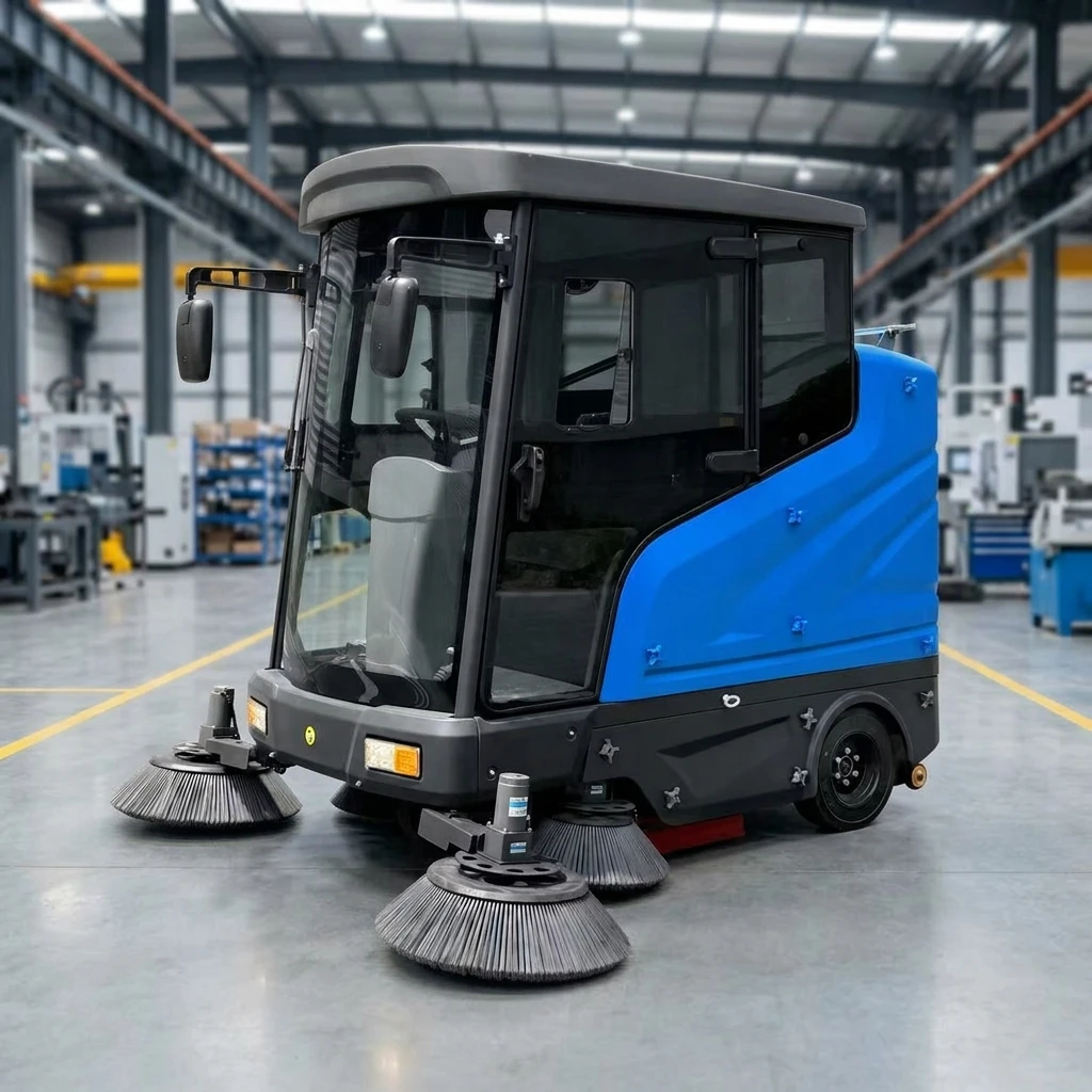 Zoyon ZY-H80 Closed Cabin Ride-On Road Sweeper 2300mm Width Large Tank Hydraulic Brake for Factory Park Community