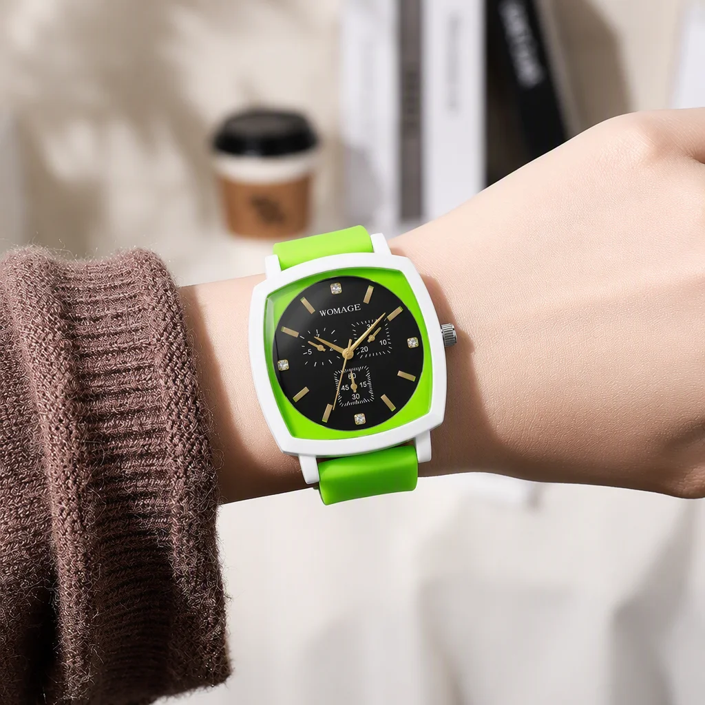 Square Dial Men Quartz Watch, Colorful Silicone Strap Wristwatch, Fashion Casual Dress Watch, Holiday Gift for Men, Multi-color