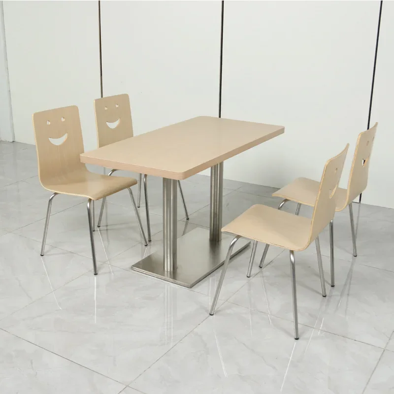 Stainless steel fast food table and chairs, student cafeteria split four person table, KFC snack restaurant cafeteria dining tab