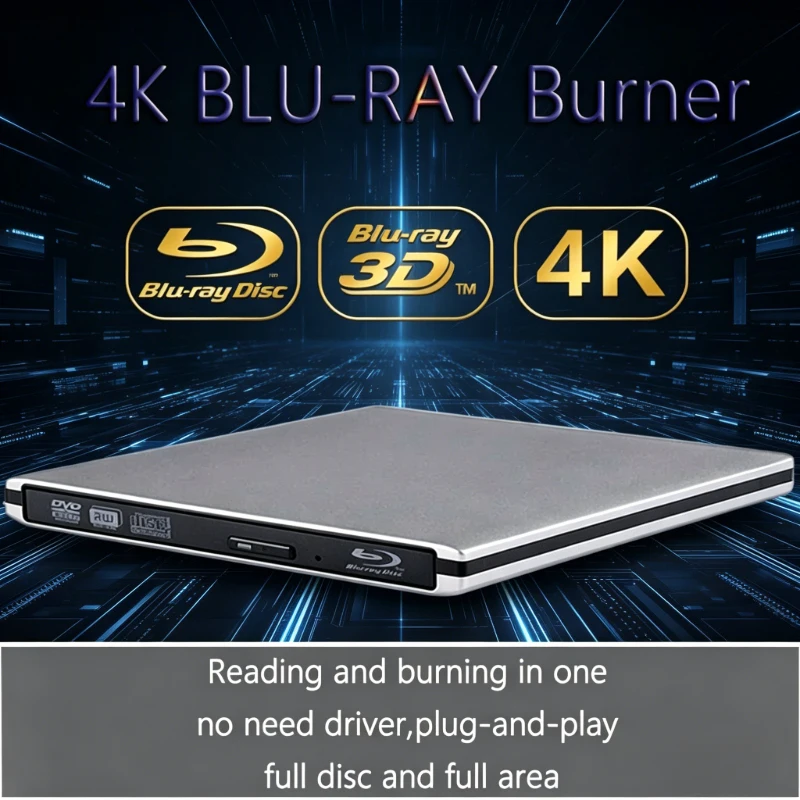 

Новый ультратонкий внешний 4K Blu-ray рекордер, USB 3.0, воспроизведение DVD, 3D Blu-ray R/W, запись CD/DVD