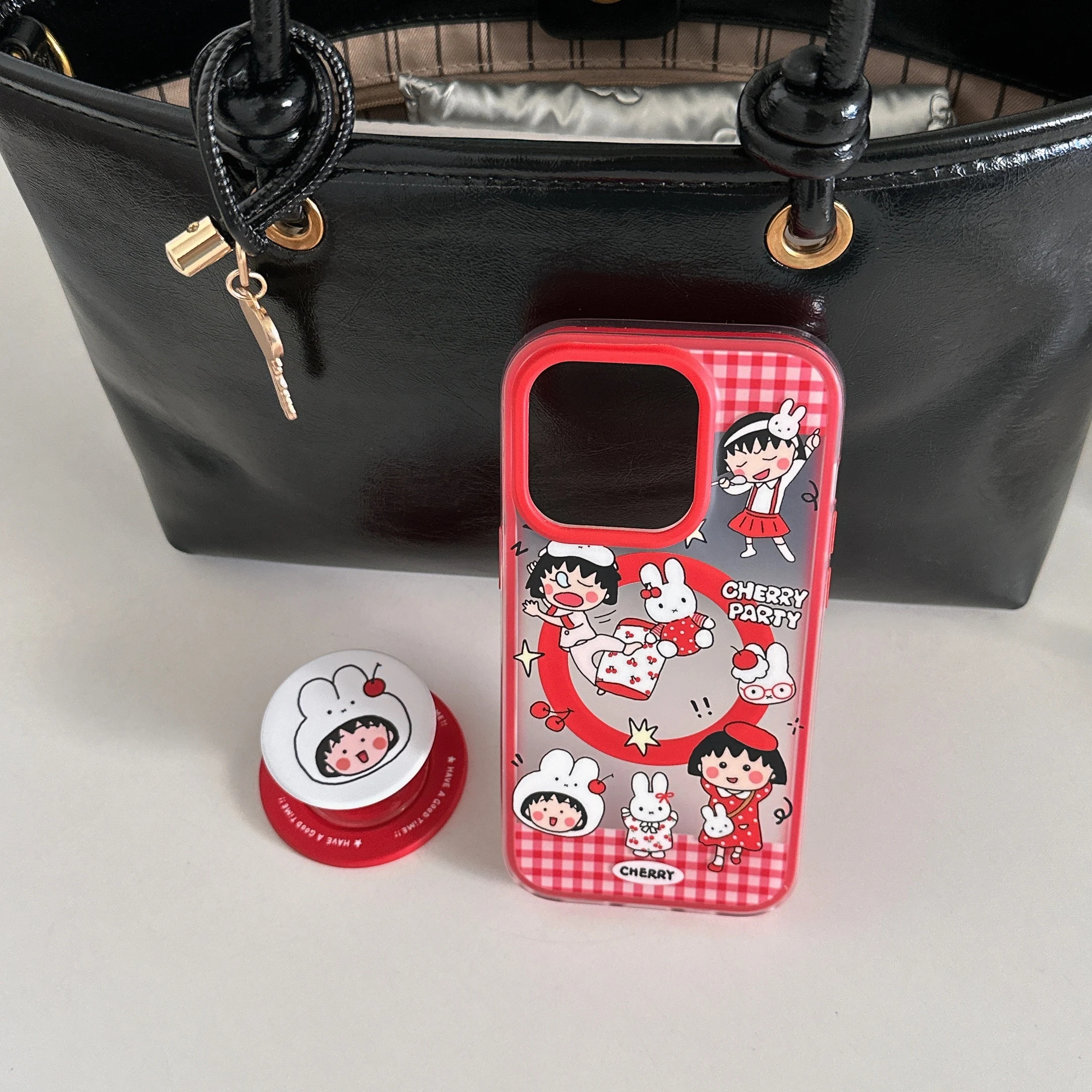 Super Kawaii Red Transparent For Chibi Maruko-chan Shell Bracket High-Quality Phone Case For iPhone16 14 15 Pro Max Anti-Drop