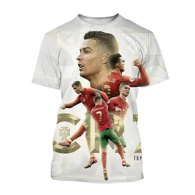 New Summer Ronaldo 3D Print Boy Girls Sports T-shirt Daily Leisure Street Fashion, Comfortable Short Sleeves Fashion Clothing