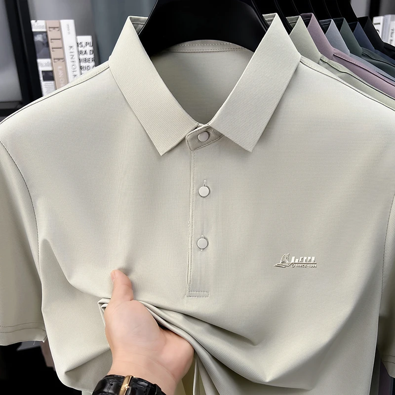 Lässiges Polo-T-Shirt für Herren, kurzärmelig, elastisch, atmungsaktiv, für Business, Büro, Alltag, Sommer, leichte Bluse – Detail 4
