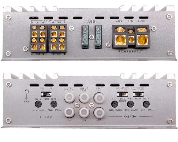 Silver 12V Car Audio Four Channel Power Amplifier 4*80W High Power Car Audio Modified Power Amplifier