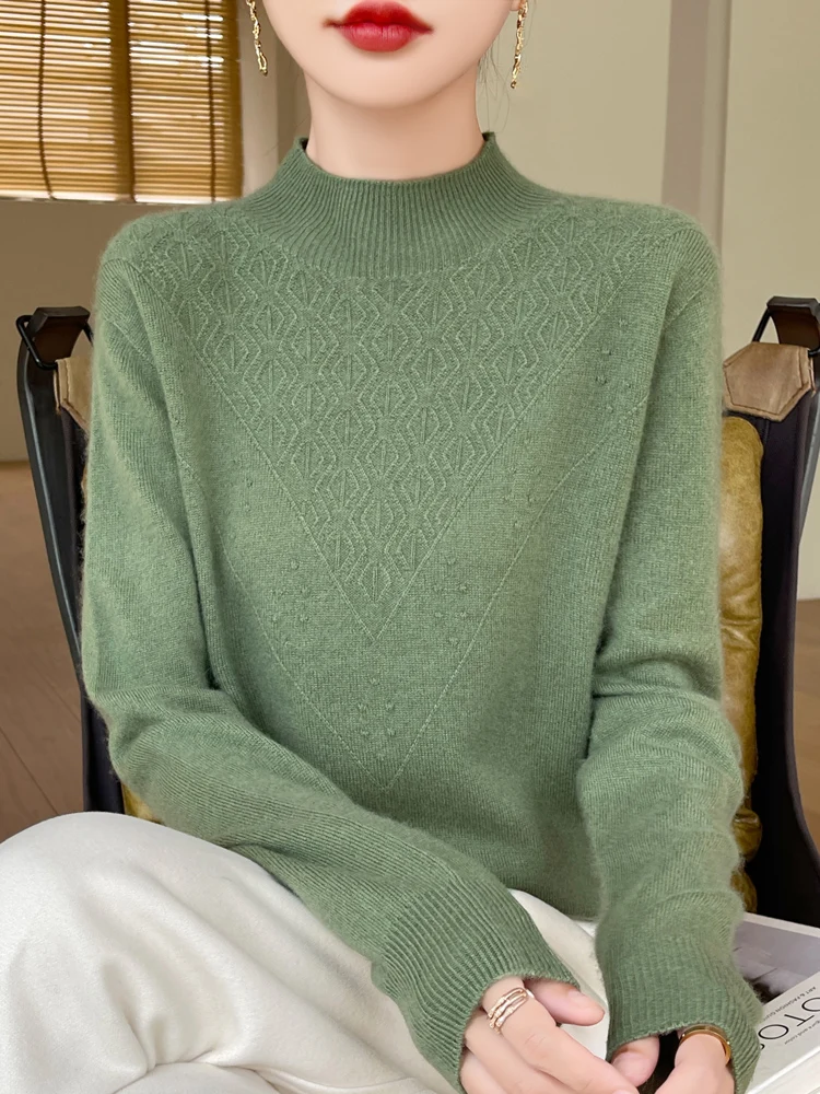 

Casual Loose Large Size Soft Warm Mid-Year Mom Autumn Winter Sweater Base irt f High Collar Inner Wear Women's Knitted Top