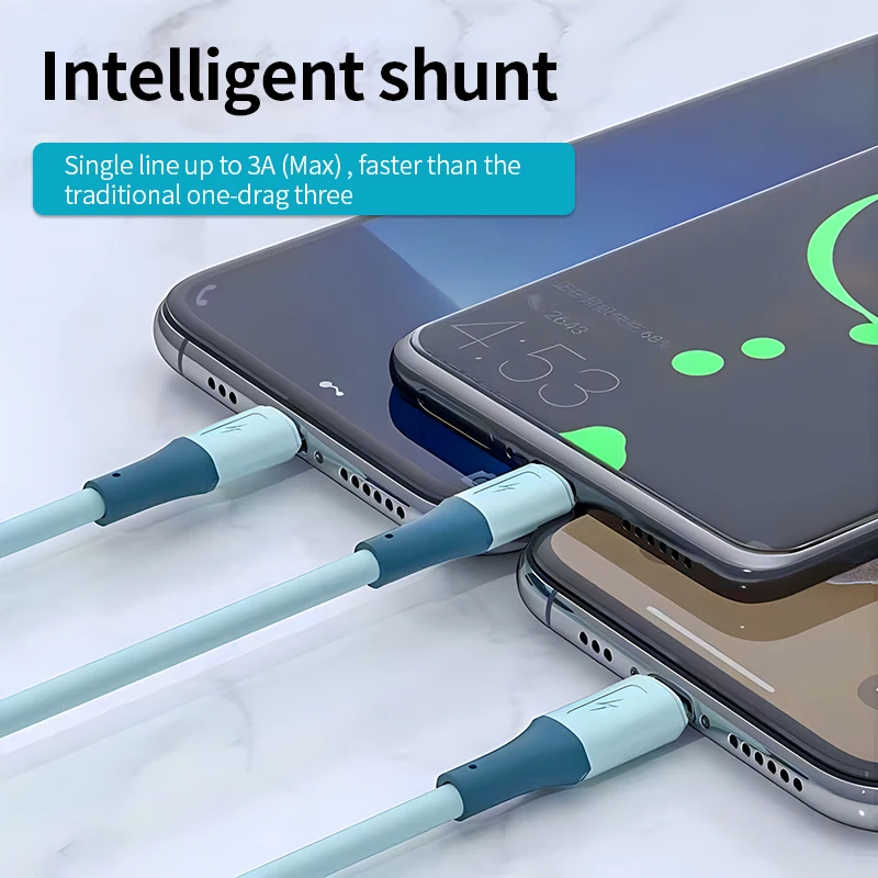 كابل شحن سريع 3 في 1 بقدرة 66 وات USB-A إلى سلك Lightning Micro Type C للهاتف المحمول الكل في خط واحد لهاتف آيفون وسامسونج وهواوي أوبو #4