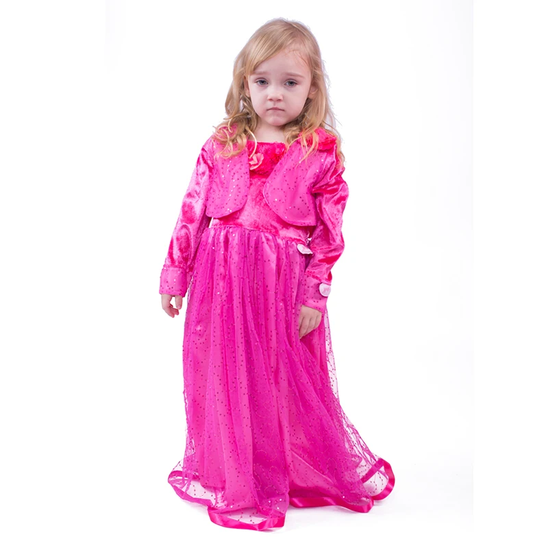 Girls Princess Cosplay Dresses For Birthday Party Kids Costume Sequin Princess Wedding Gown Rose Red Pink Dresses Clothes