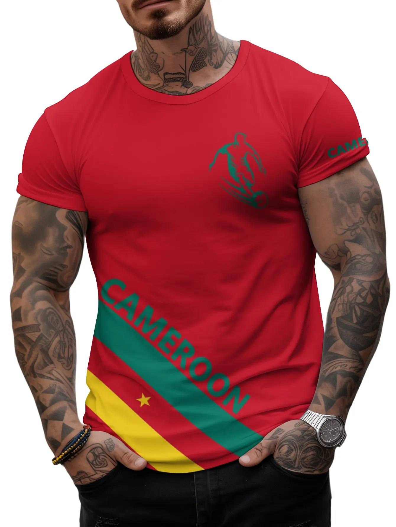 Cameroon Men\'s T-shirt Fans Flag Football Soccer Jerseys Oversized tops Sports Night Run Hiking Camping Speed Dry Fitness Casual