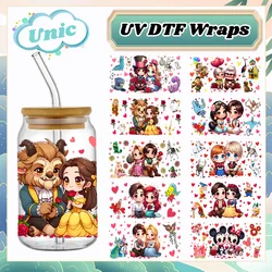 Disney Princess 3D Waterproof UV DTF Cup Wrap For 16oz Libbey Cartoon Princess Glass Can DIY Transfer Sticker
