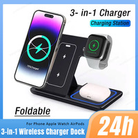 Foldable Wireless Charger Phone Fast Charging Dock For iPhone 16 15 14 13 12 Pro Max Apple Watch 10/9/8/7/6 AirPods 3/2 Charge