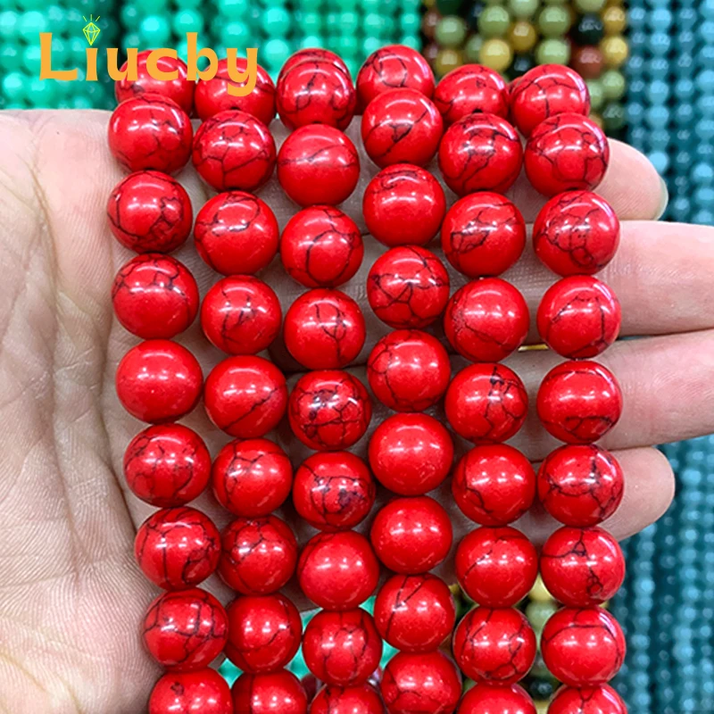 Red Synthetic turquoise Stone Round Spacer Bead for Jewelry Making DIY Rings Bracelet Accessories 15