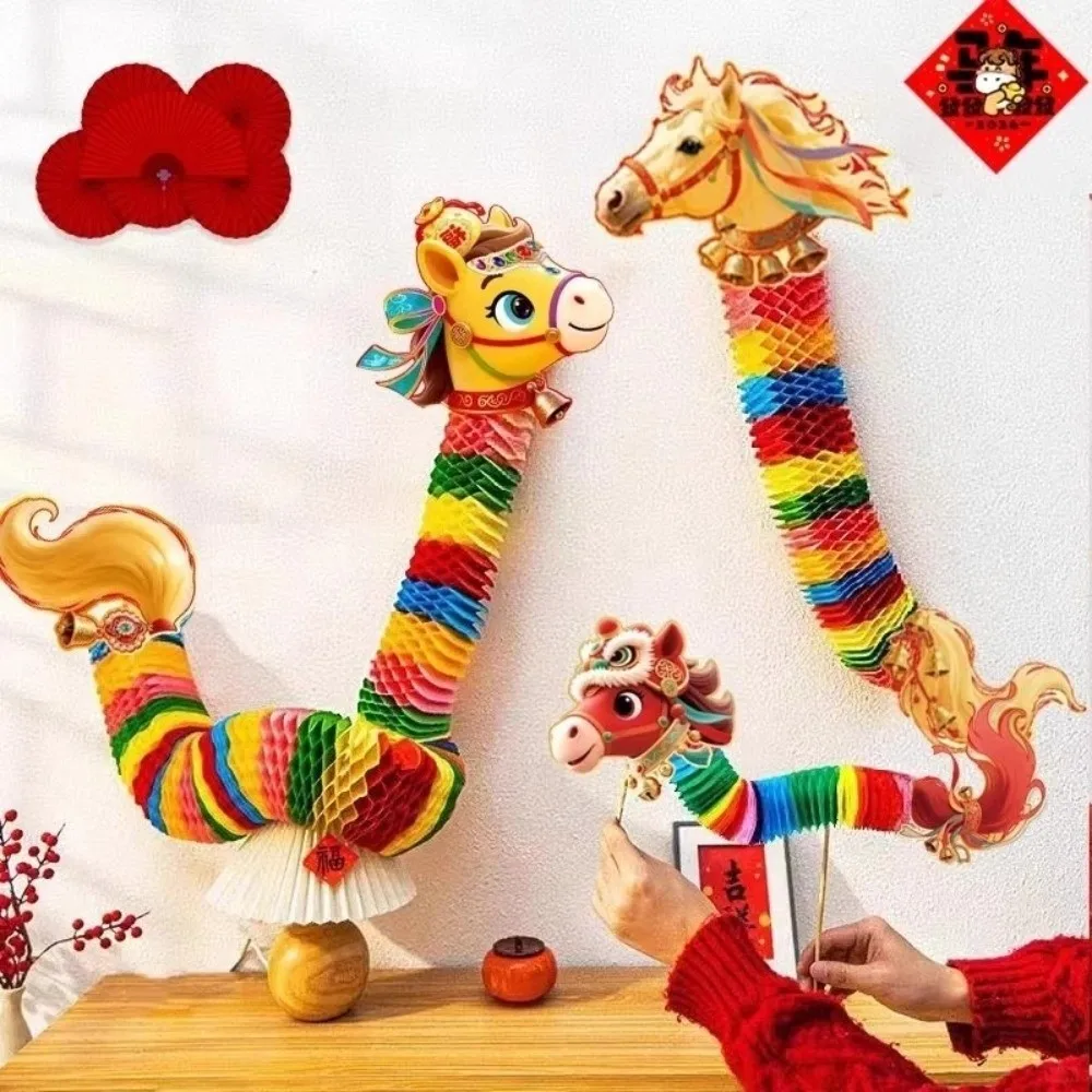 

Cartoon Chinese Paper Dance Horse 2026 Horse Year Handmade Handheld Horse Ornaments Craft 3 D Dragon Horse Lunar New Year Gift