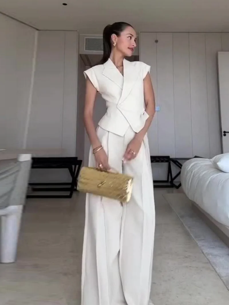 Elegante 2-teilige Sets Frauen Outfit Sommer Kleidung Frauen Ärmellose Blazer Weste Top + Hose Sets OL Stil Pendeln Anzug Frau Sets