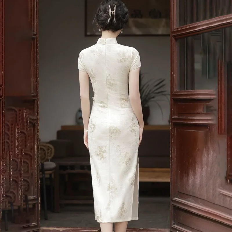 Women's Lace Cheongsam Slim Long Modified Dress 2026 Spring Autumn Fashion Chinese Embroidery Elegant Slimming Cheongsam
