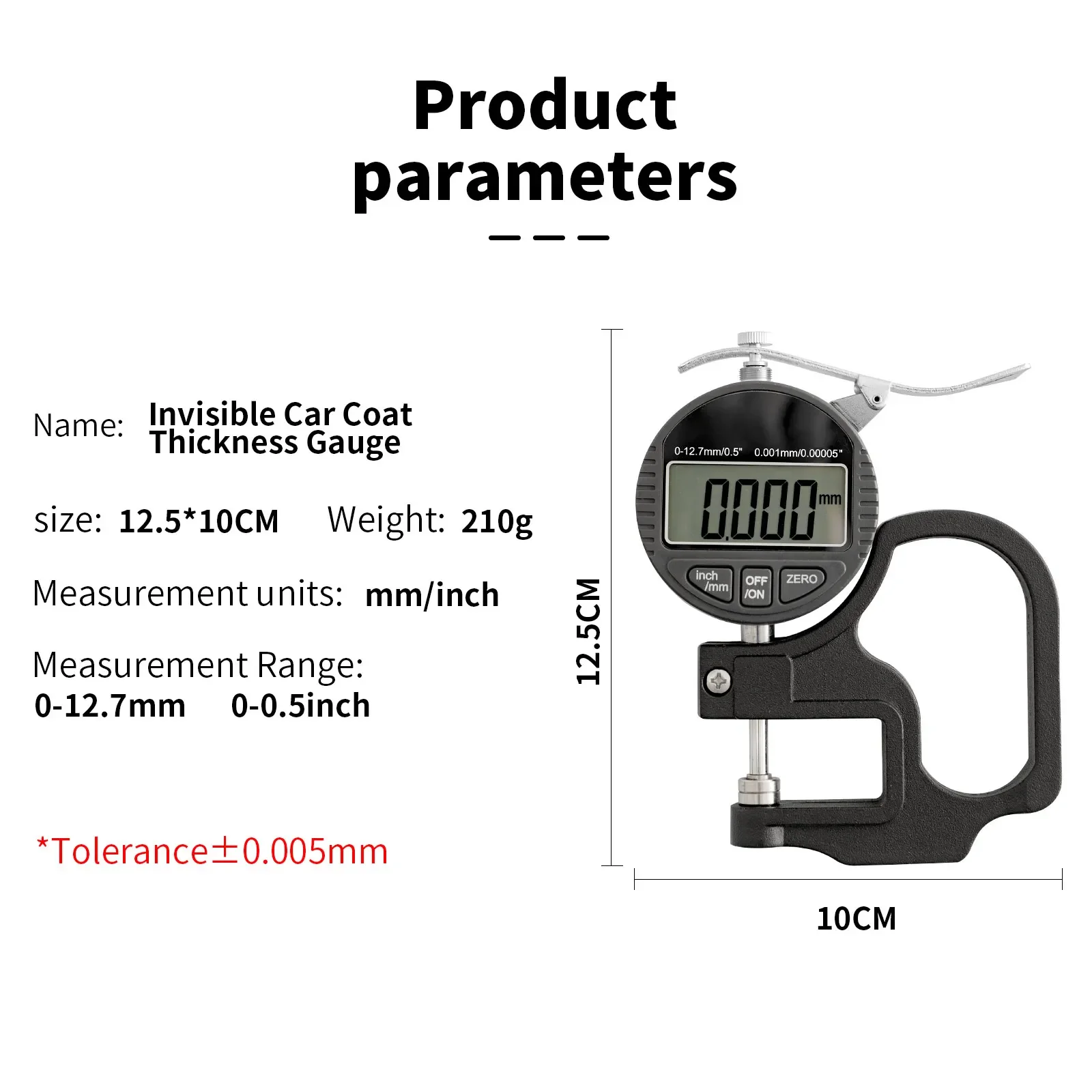 Car Film Thickness 0.01mm Electronic Dial Thickness Gauge 12.7mm Digital Micrometer  Meter Thickness Tester