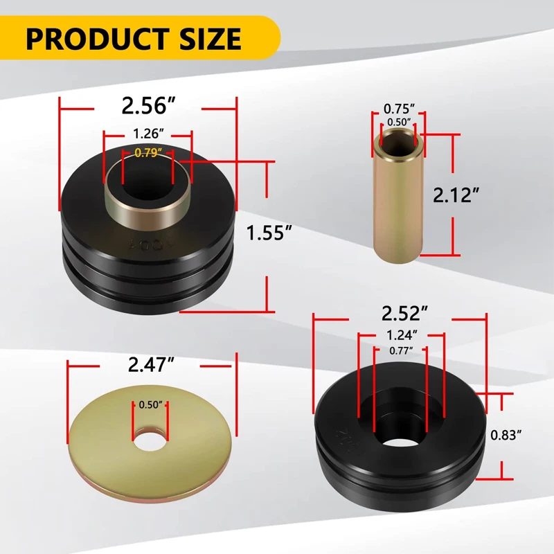 9.4102G Universal Polyurethane Body Mounts Bushings Isolators, Include 4 Plated Metal Washers, 2 Sleeves, 4 Body Mount Bushings