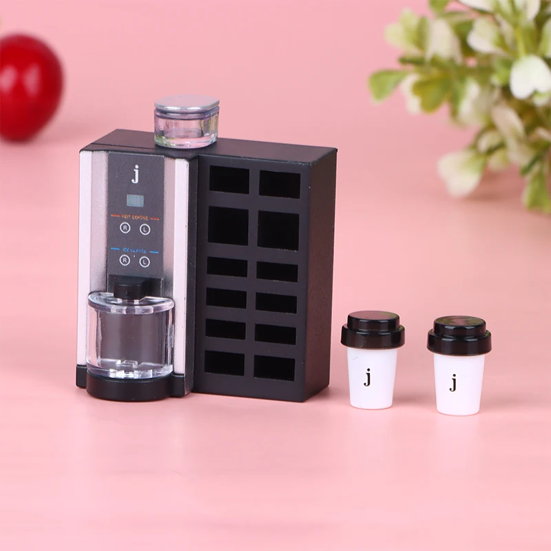 1Set 1:12 Miniature Coffee Maker with Coffee Cups Dollhouse Coffee Machine Coffee Maker Toy Kids Coffee Machine