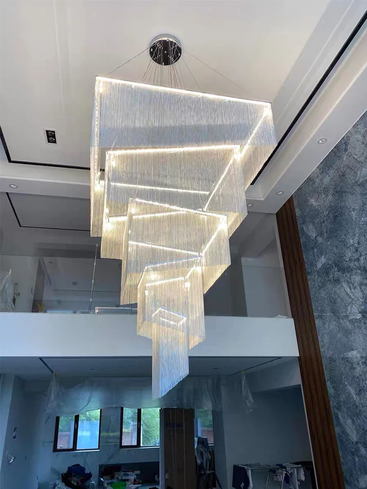 

Modern Luxurious Led Square Chandelier Gold/Silver Hanging Lamp For High Ceiling Living Room Lobby Staircase Large Chandeliers