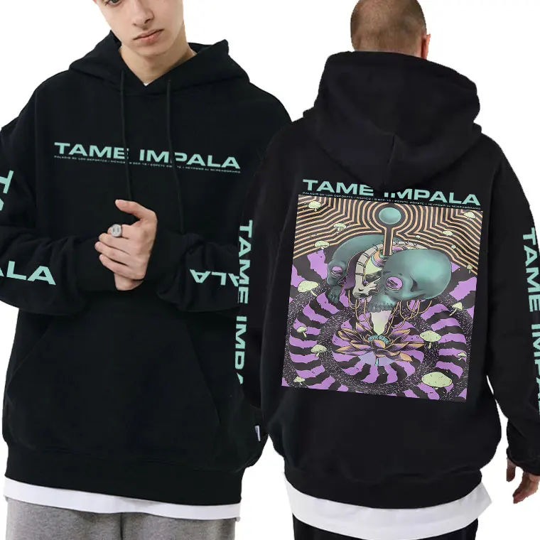 

Limited Tame Impala Print Hoodie Arctic Monkeys Hoodies Man Black Casual Streetwear Men Women Fashion Hip Hop Loose Sweatshirts