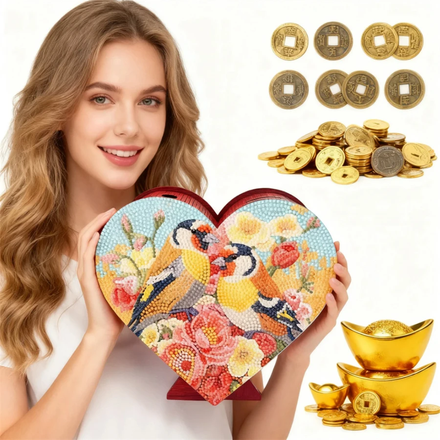 

Creative 5d DIY Diamond Painting Bird & Flower Money-box Piggy Bank DIY Special-shape Diamond Painting Saving Pot Birthday gift