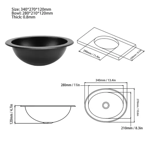 340x270x120mm husbilsdiskho 304 rostfritt stål mångsidig kök badrum runt tvättställ med 40mm utlopp för båthusvagn 10 best sales husvagnsdiskho - №6