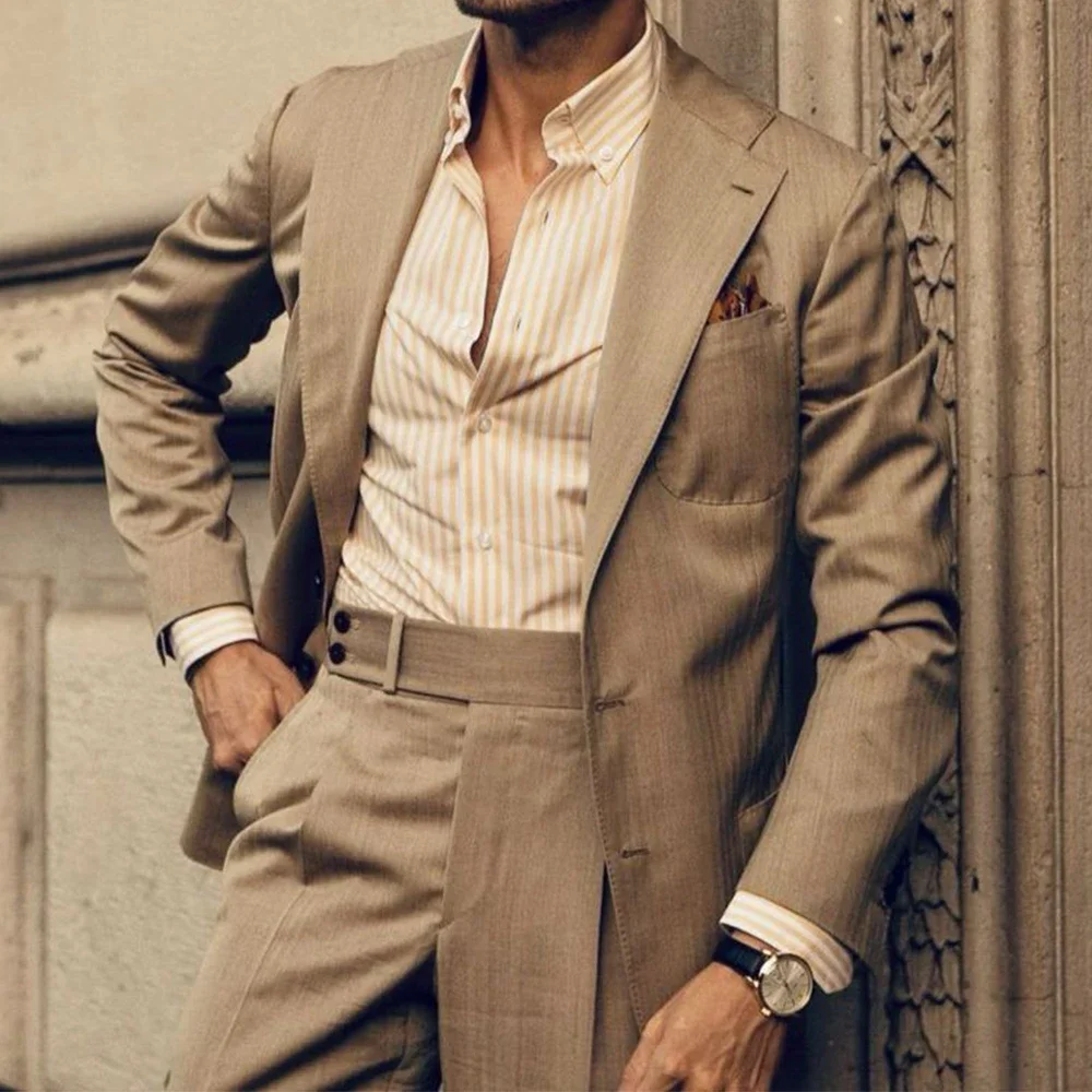 

Men Suit Slim Fit Single Breasted Elegant Formal Notched Lapel Two Piece Business Suit Set Blazer Pants Office Wedding Stylish