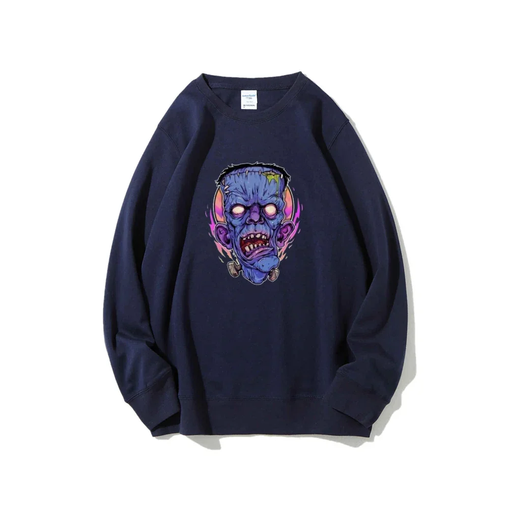 

Large size men's crewneck hoodie zombie head print pattern pullover men's oversized street hoodie casual sportswear top pullover