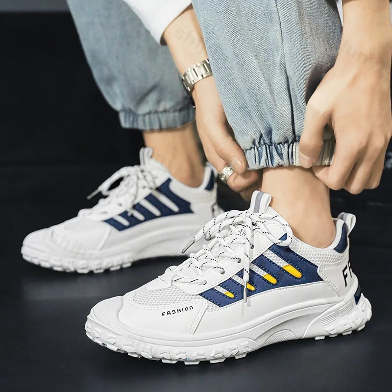 

Модные тенденции, низкие нескользящие спортивные туфли для мужчин, весна 2024, новые сетчатые дышащие универсальные кроссовки на мягкой подошве со шнуровкой, массивные кроссовки