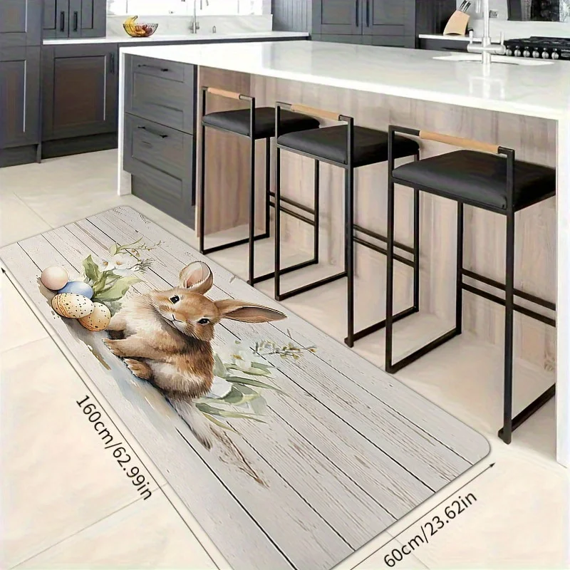 VIKAMA Fresh Countryside Style Rabbit Carpet Wooden Board Pattern Entrance Wear resistant Door Mat Home Decoration