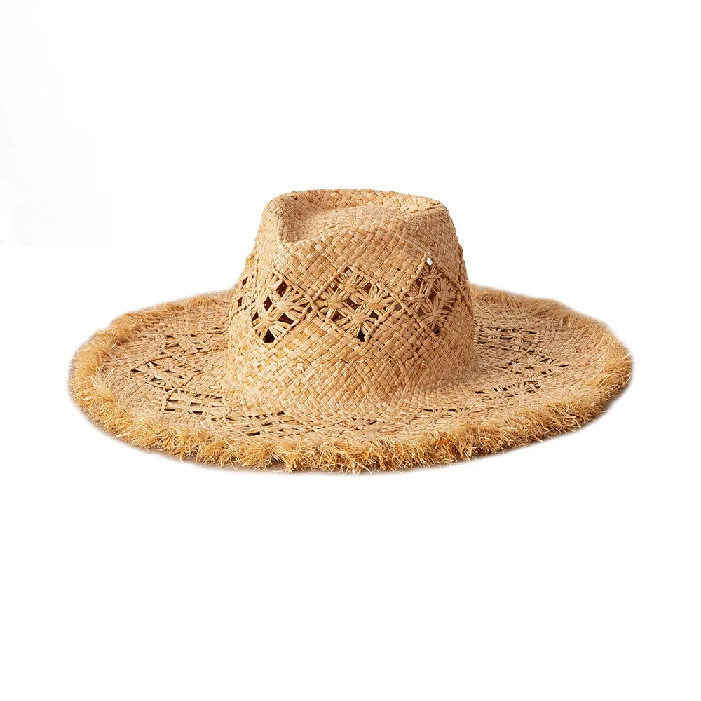 

2023 Luxury Designer Straw Hat for Women Wide Brim Sun Hats Handmade Fringed Wide Brim Beach Hat Summer Race Wedding Derby Hat