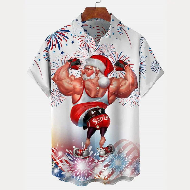 

Christmas Men's Hawaiian Beach Short Sleeve Shirts 3D Printing Santa Claus Pattern New Fashion Clothing Casual Lapels Streetwear