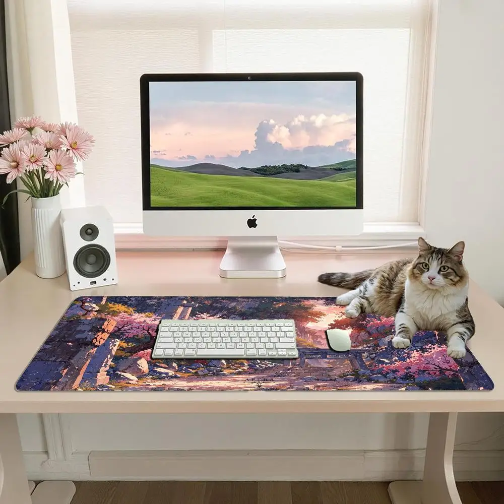 Japanese Torii Gate Cherry Blossom Valley Gaming Mouse Pad Non-Slip Rubber Base Anime Sunset accesorios escritorio