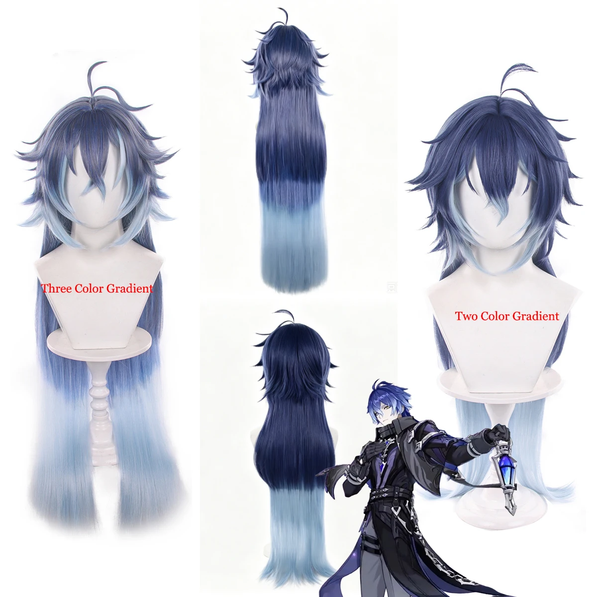Anime Kyryll Chudomirovich Flins Cosplay Wig 95cm/85cm Blue Gradient Wigs Heat Resistant Synthetic Hair For Flins Halloween Comi