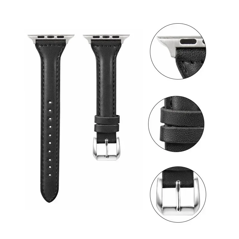 Slim Leather Strap For Apple Watch Band 44 40 41mm 42mm 38mm 49mm 44mm Bracelet Apple watch 8 45mm bands Ultra 9 7 se 3 4 6 Belt image 4
