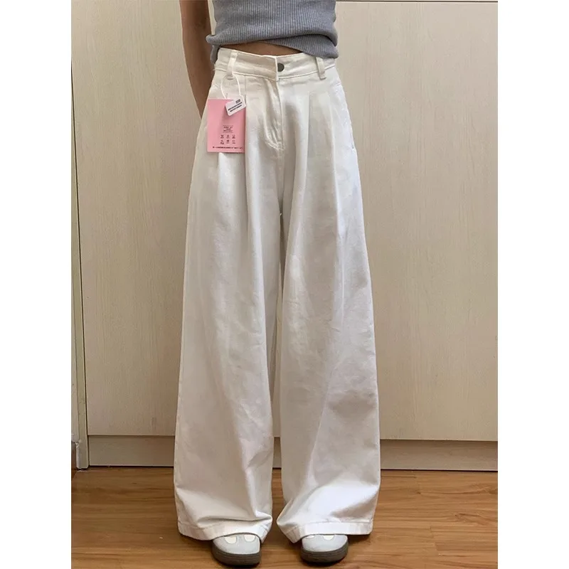 

Spring New plus Size Women's High Waist Wide Leg Jeans Loose Straight Fit Tummy Control Long Pants Cotton Stretch Denim