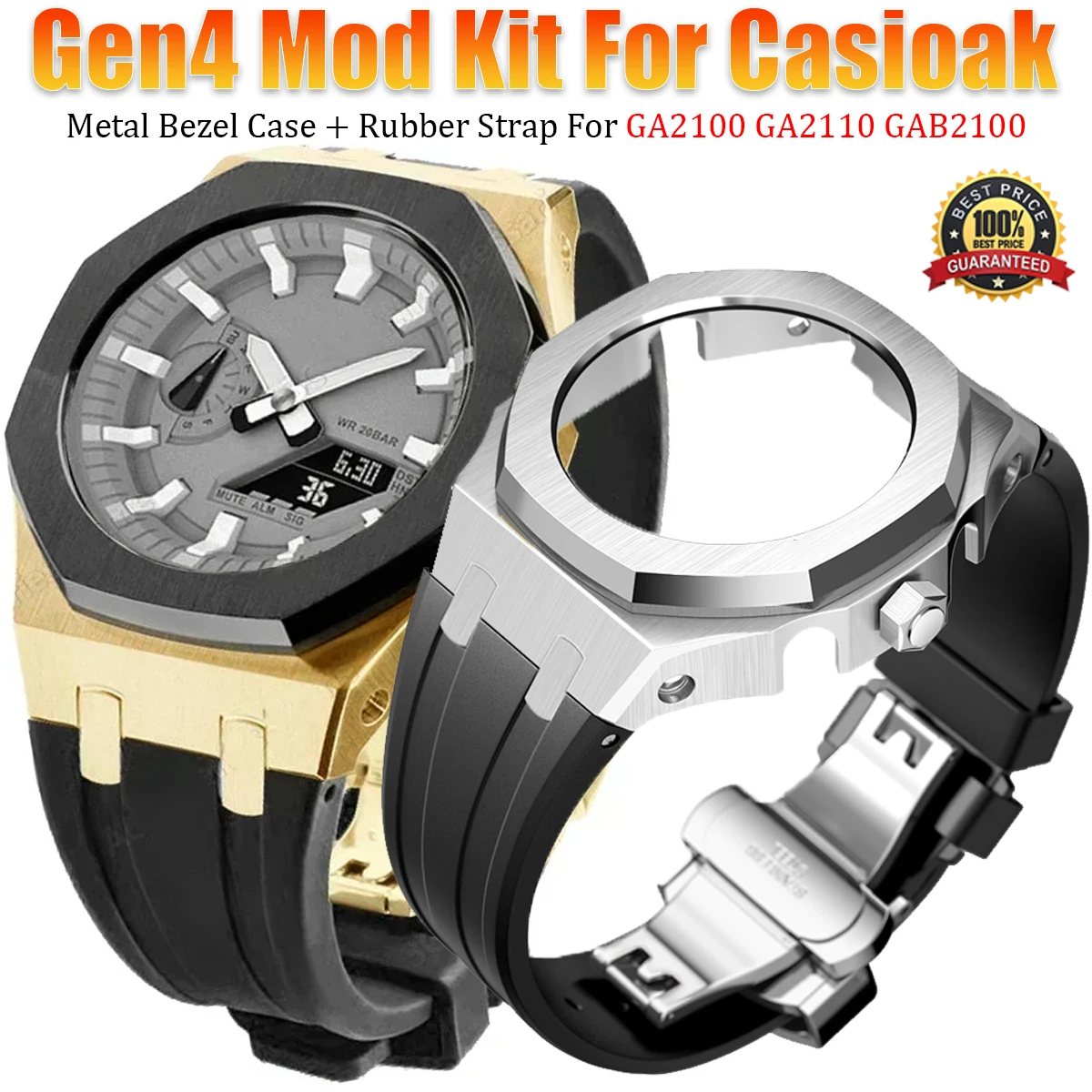 Gen4 Mod Kit For Casioak GA2100 GA2110 Stainless Steel Metal Bezel Rubber Strap for Casioak GAB2100 case With Screws Corre