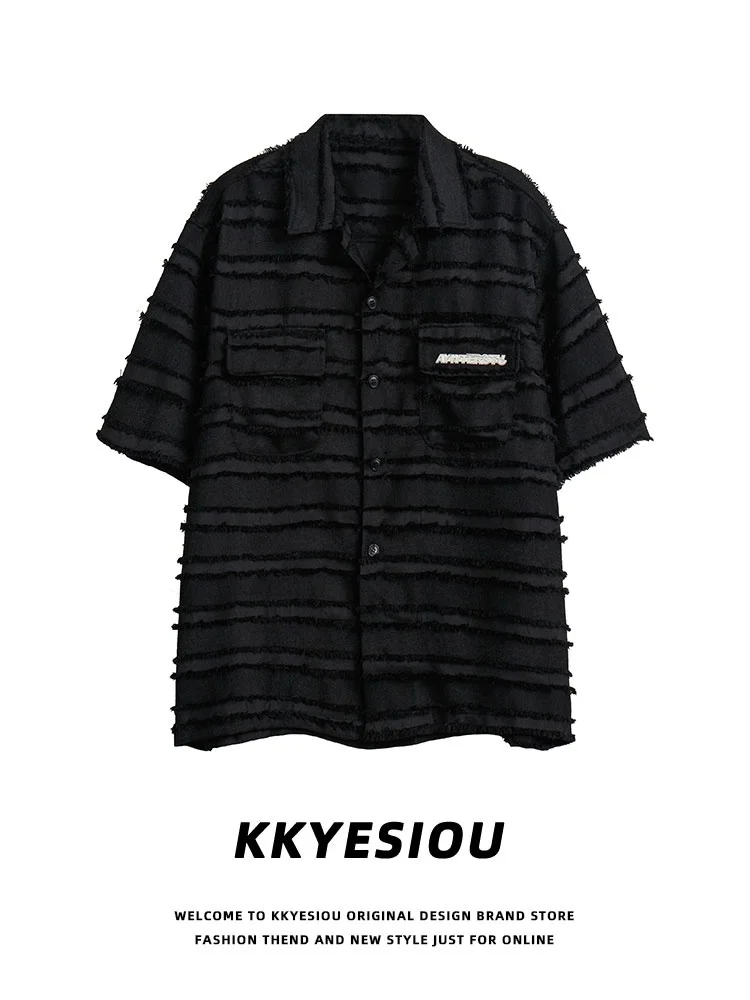 

KKyesiou American Trendy Brand Design Sense Floing Bla ort Sve irt Men's Women's Small Fraance Couple Top Open C...