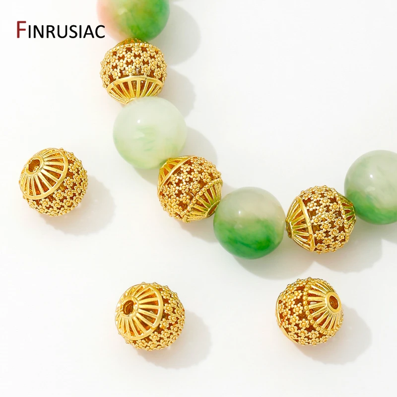 18K Gold Plated Round Hollow Spacer Beads,Separators For Beads,8mm Brass Ball Bead For DIY Jewelry Making Accessories